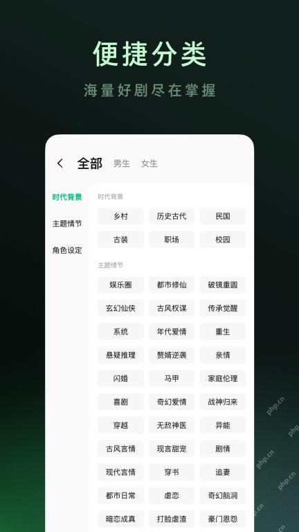 红果短剧题材分类和二级筛选标签