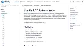 NumPy 2.5.0 官方发布说明展示 distutils 移除和降序排序等重点
