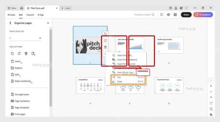 Adobe Acrobat 中拖动 PDF 页面缩略图到新的页面顺序位置