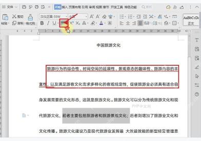 WPS 文字开始选项卡中的删除线按钮和目标文字删除线效果