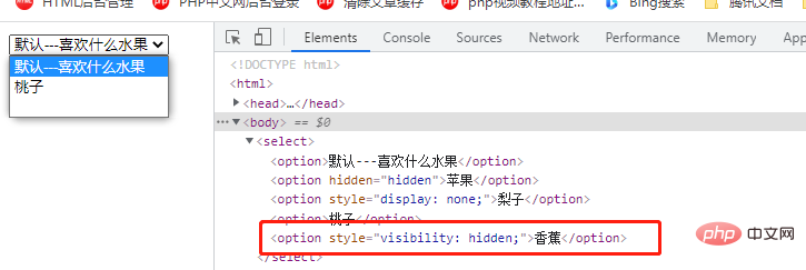 How to hide option in html