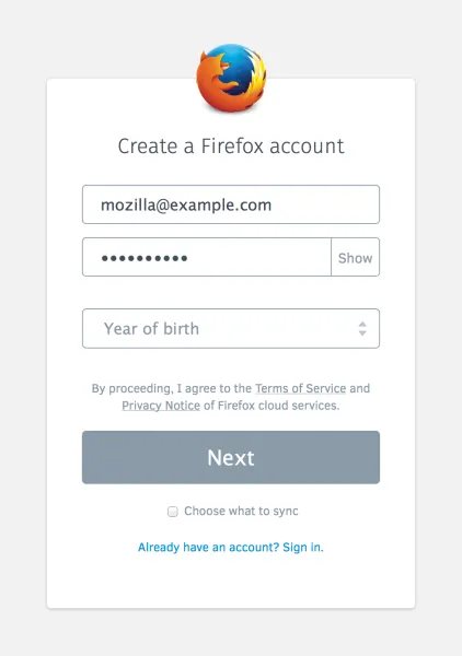 步骤1：开始创建Firefox同步账户真实操作界面
