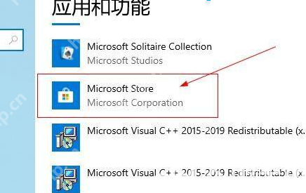 Windows 10 应用和功能列表选中 Microsoft Store 商店条目