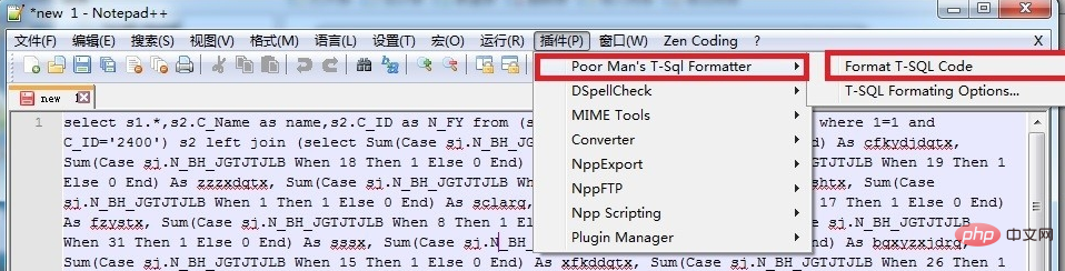 Comment formater SQL dans Notepad++