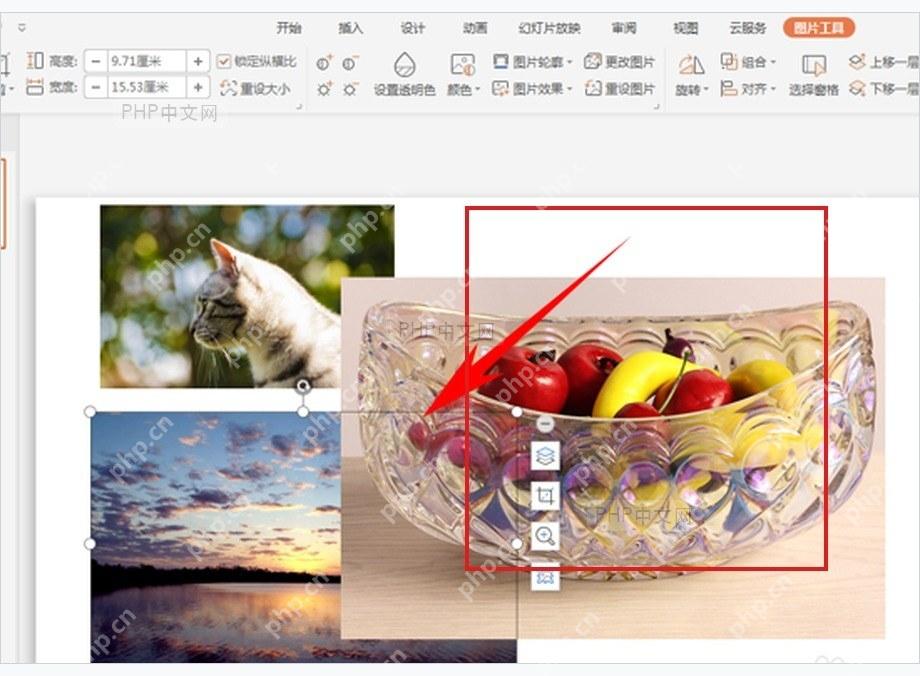 PPT 页面中选中 PNG 图片并调整大小和摆放位置