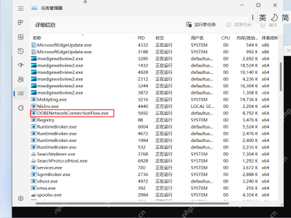 Win11 任务管理器详细信息中选中 OOBENetworkConnectionFlow 进程