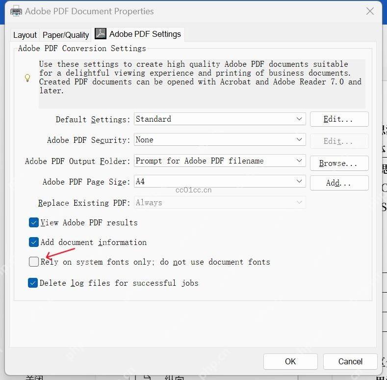 Adobe PDF设置中不要只依赖系统字体