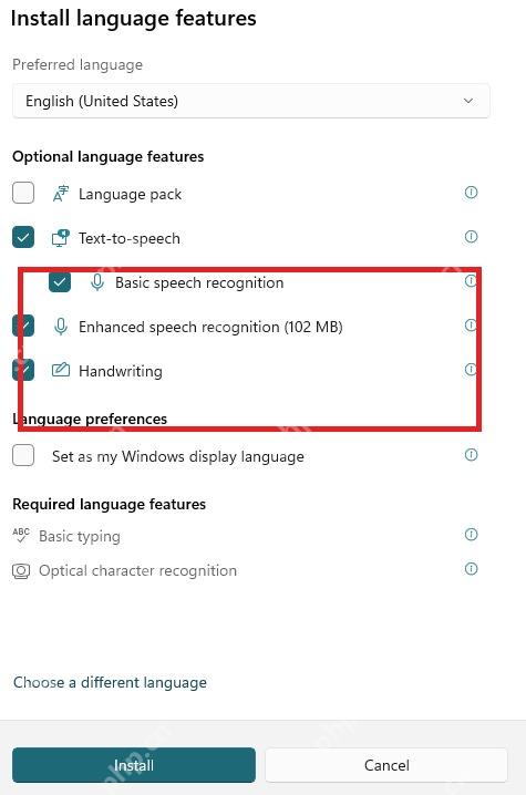 Win11 语言功能窗口中识别 Basic 和 Enhanced speech recognition 组件