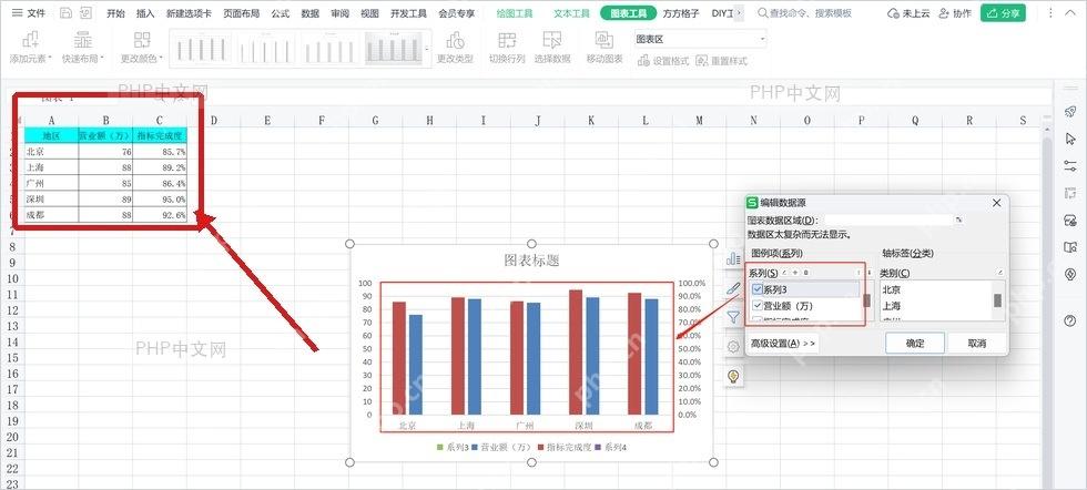 WPS表格中月份收入支出数据区域被选中准备插入柱形图