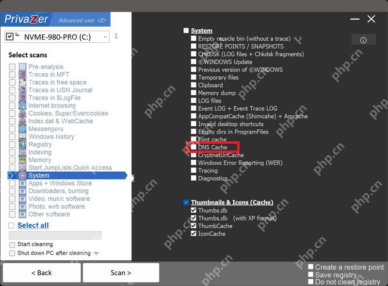 PrivaZer System 下的 Cache DNS 清理项