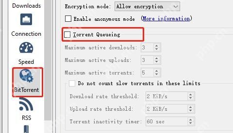 qBittorrent BitTorrent 页面中 Torrent Queueing 启用后才能限制活动上传