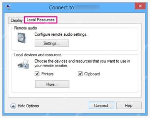 Hyper-V VMConnect Local Resources 选项卡中的 Clipboard 复选框