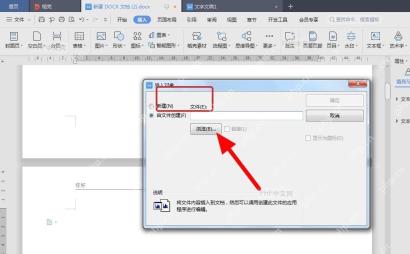 WPS文字对象窗口中选择由文件创建并准备浏览PDF文件