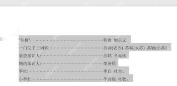 Word 使用制表位后文字和前导符对齐的结果