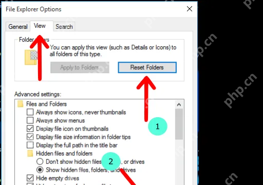 Win10 File Explorer Options 查看页中 Reset Folders 按钮