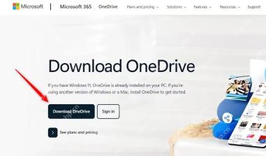 微软OneDrive下载页面显示Download OneDrive按钮,用于卸载后重新安装