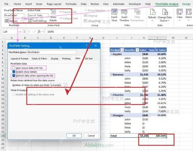 Excel 数据透视表选项中取消保存源数据缓存