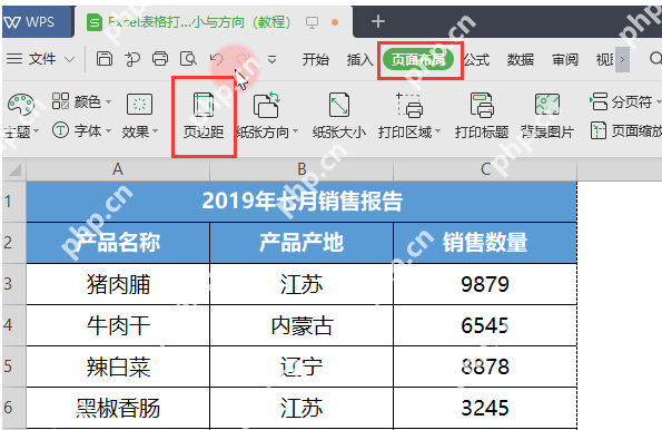 WPS表格中先从页面布局进入页面设置检查打印参数