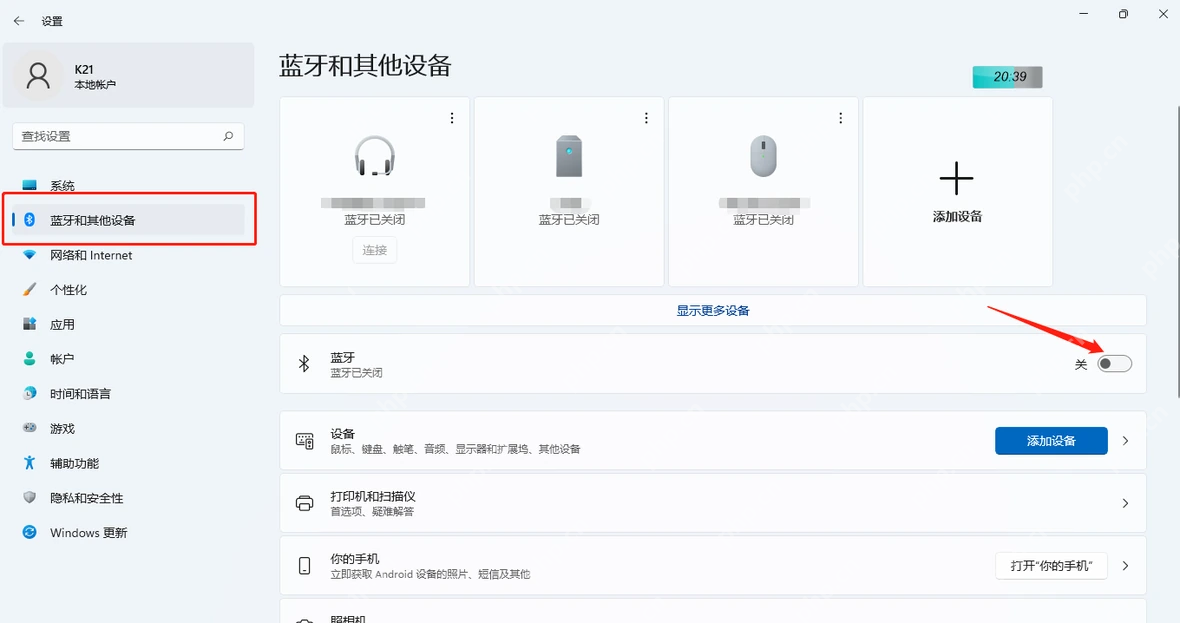 Win11 蓝牙和其他设备页面查看已配对设备卡片