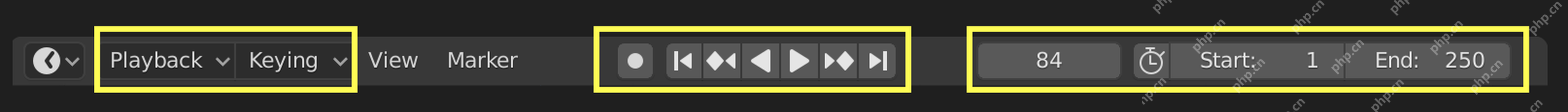 Blender Timeline 顶栏显示 Start、End 和当前帧范围