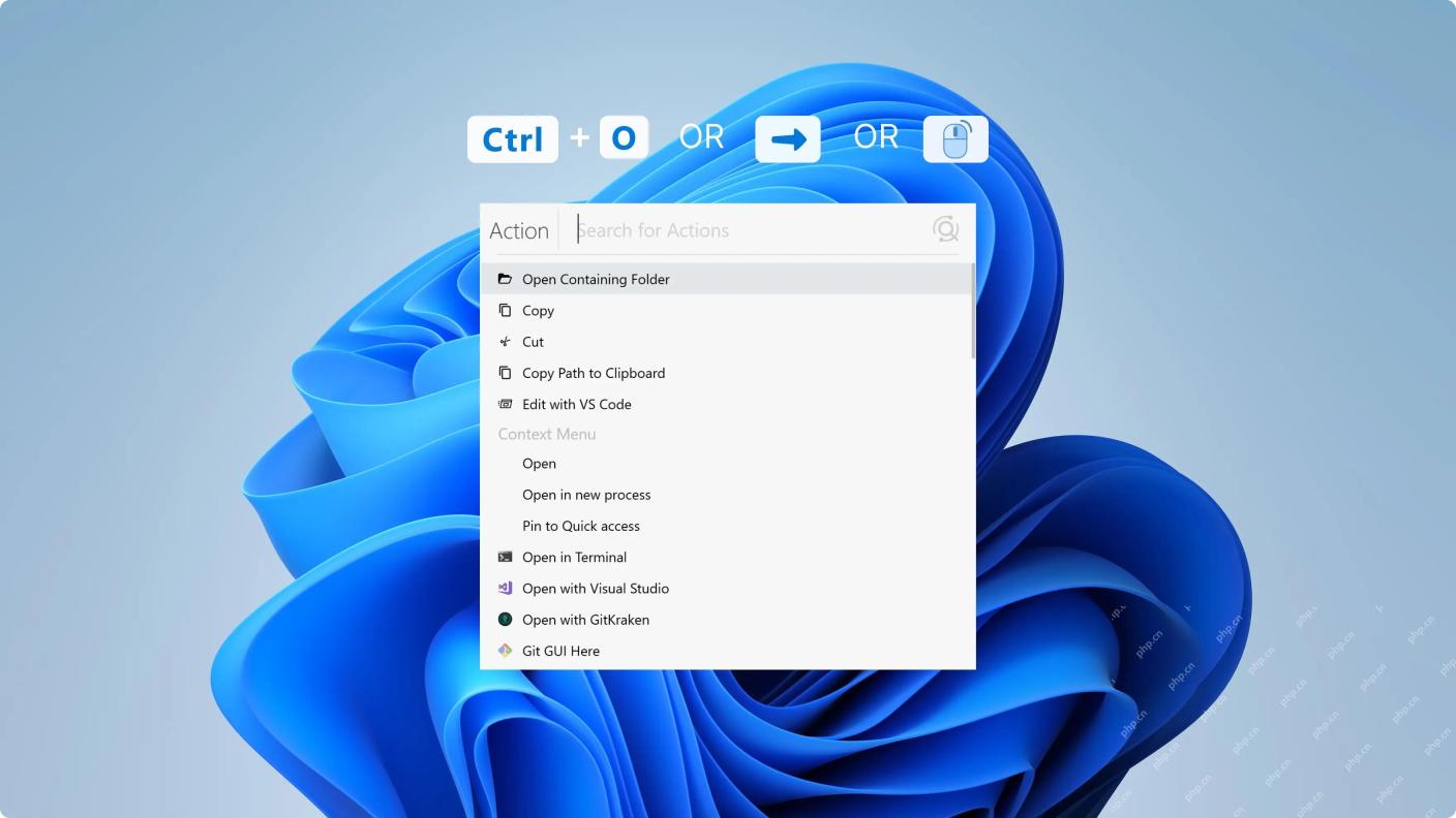 Windows Listary 动作菜单显示 Open Containing Folder 等操作,证明在资源管理器场景里找完文件后还能直接继续处理。