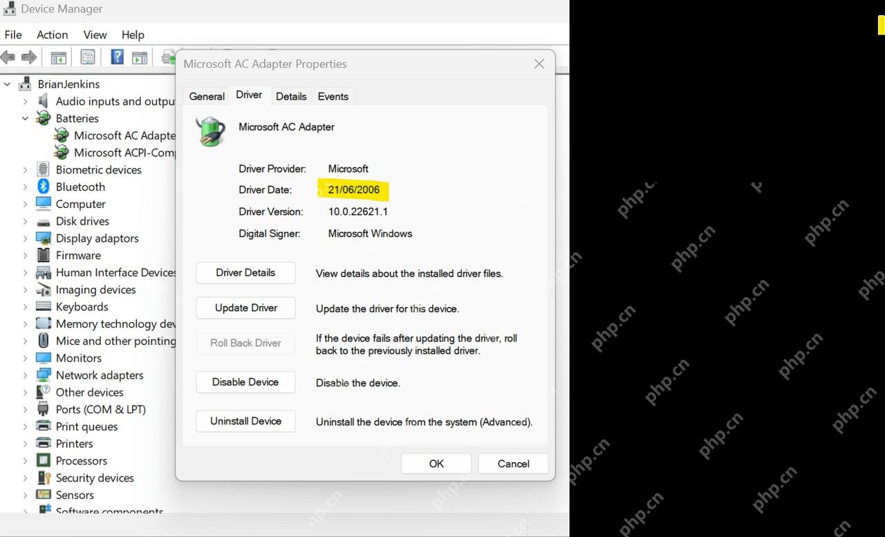 设备管理器Microsoft AC Adapter属性显示适配器驱动信息