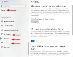 Win10 Privacy 页面左侧选择 Pictures 图片权限入口
