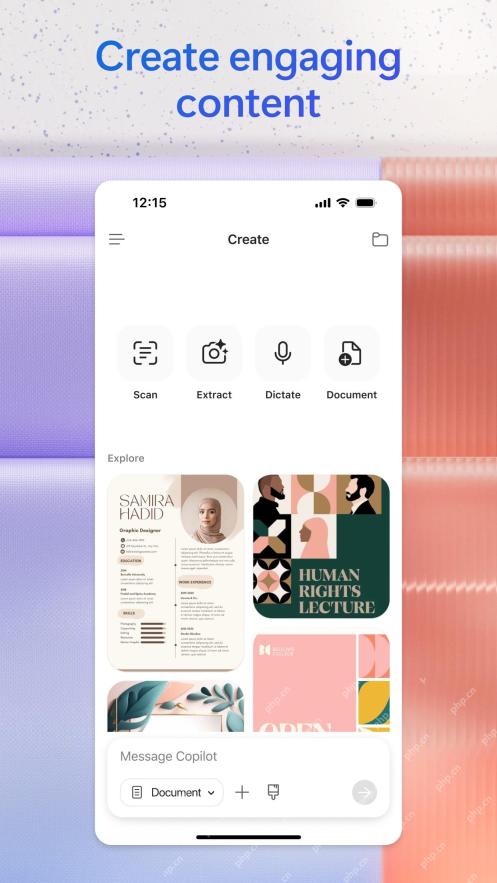 Microsoft 365 创建页面包含文档扫描提取和听写入口