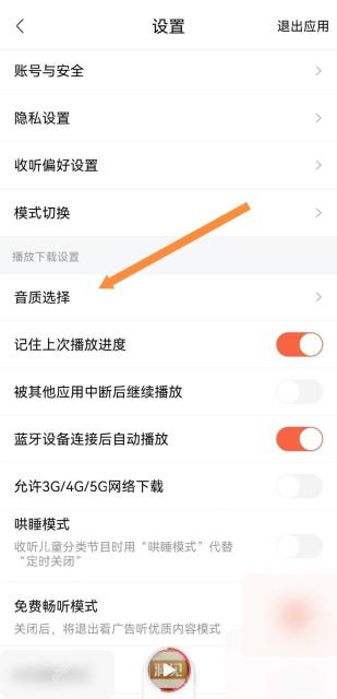 喜马拉雅设置页音质选择入口
