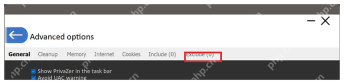 PrivaZer Advanced options 顶部显示 Include 和 Exclude 标签。