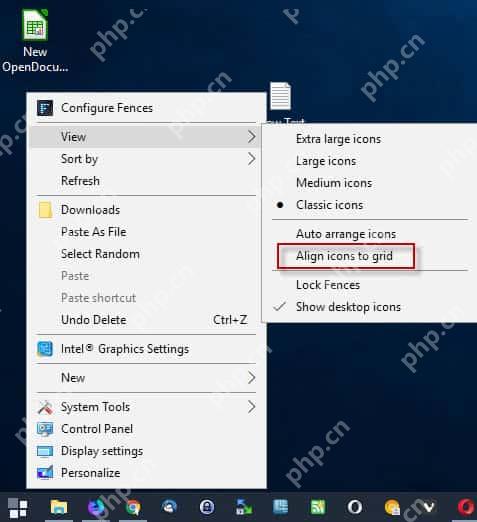 Win10 桌面右键 View 菜单中 Align icons to grid 被框出