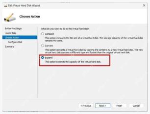 Hyper-V Edit Virtual Hard Disk Wizard 中选择 Expand 操作