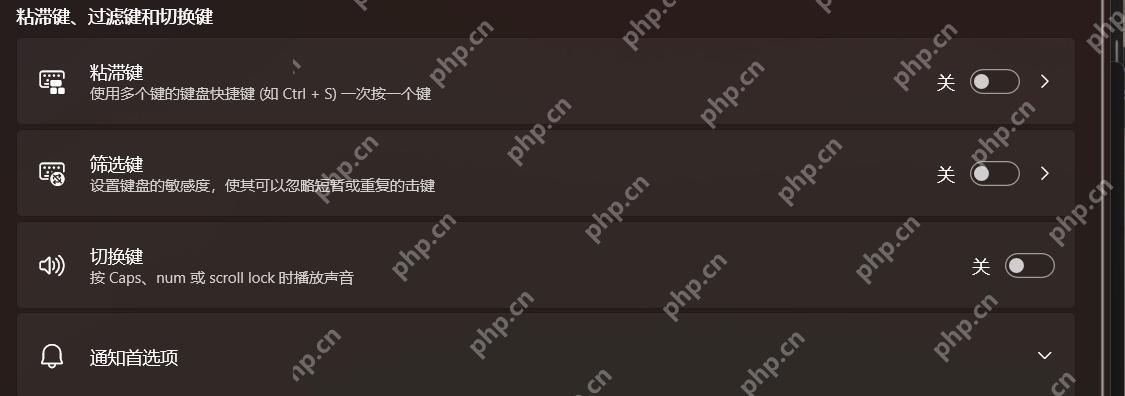 Win11 辅助功能键盘页显示粘滞键筛选键切换键
