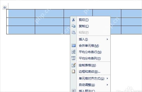 Word表格右键菜单进入表格属性