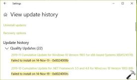 Win10 更新历史记录中质量更新失败并显示 0x8024000b 错误代码