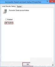 Win10 Guest account status 属性中 Disabled 被选中