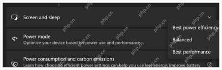 Windows 11 设置里的 Power mode 下拉列表。