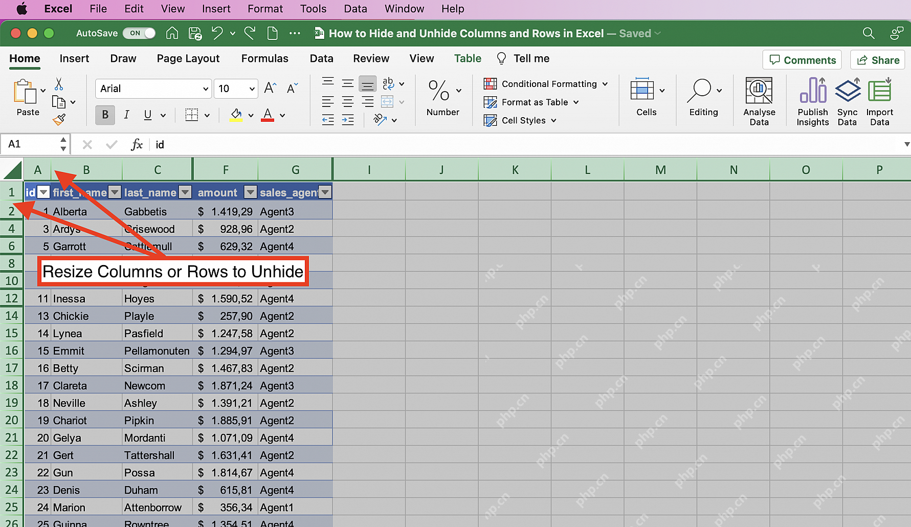Excel 通过拖动列边界恢复被压窄的列宽