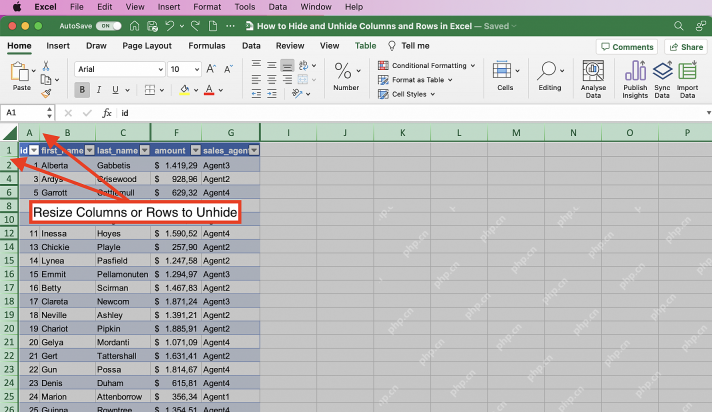Excel 通过拖动列边界恢复被压窄的列宽