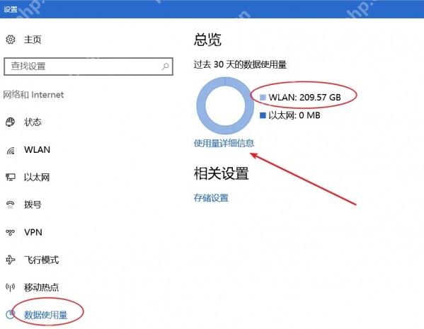 Win10 数据使用量统计图和应用流量概览