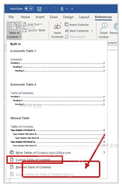 Microsoft Word 目录菜单中的自定义目录入口