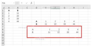 Excel 中 TRANSPOSE 函数生成完整转置结果的真实界面
