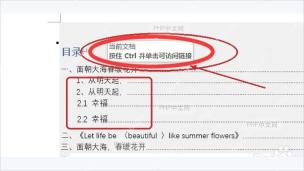 Word 目录项上方出现按住 Ctrl 并单击可访问超链接提示,对应准备跳转这一步