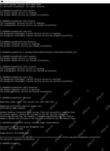 管理员命令提示符中停止并重启 Windows Update 相关服务
