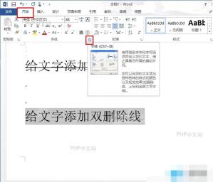 字体对话框中双删除线复选框勾选状态