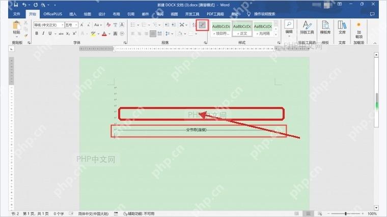 Word文档中选中分节符标记准备按Delete删除