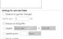 监控变化和重扫周期设置正对应网络共享更新策略。 Everything Folders 页面下方,Attempt to monitor changes 和 Rescan every 设置可见。