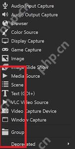 OBS Studio Sources 加号菜单显示 Image Media Source 等可重新添加的素材来源