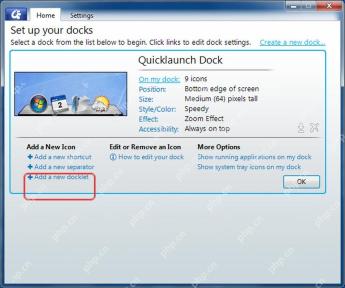 ObjectDock Home 页面 Add a new docklet 添加入口