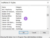 EndNote 21 Windows Styles 窗口用于确认本机已安装的参考文献格式